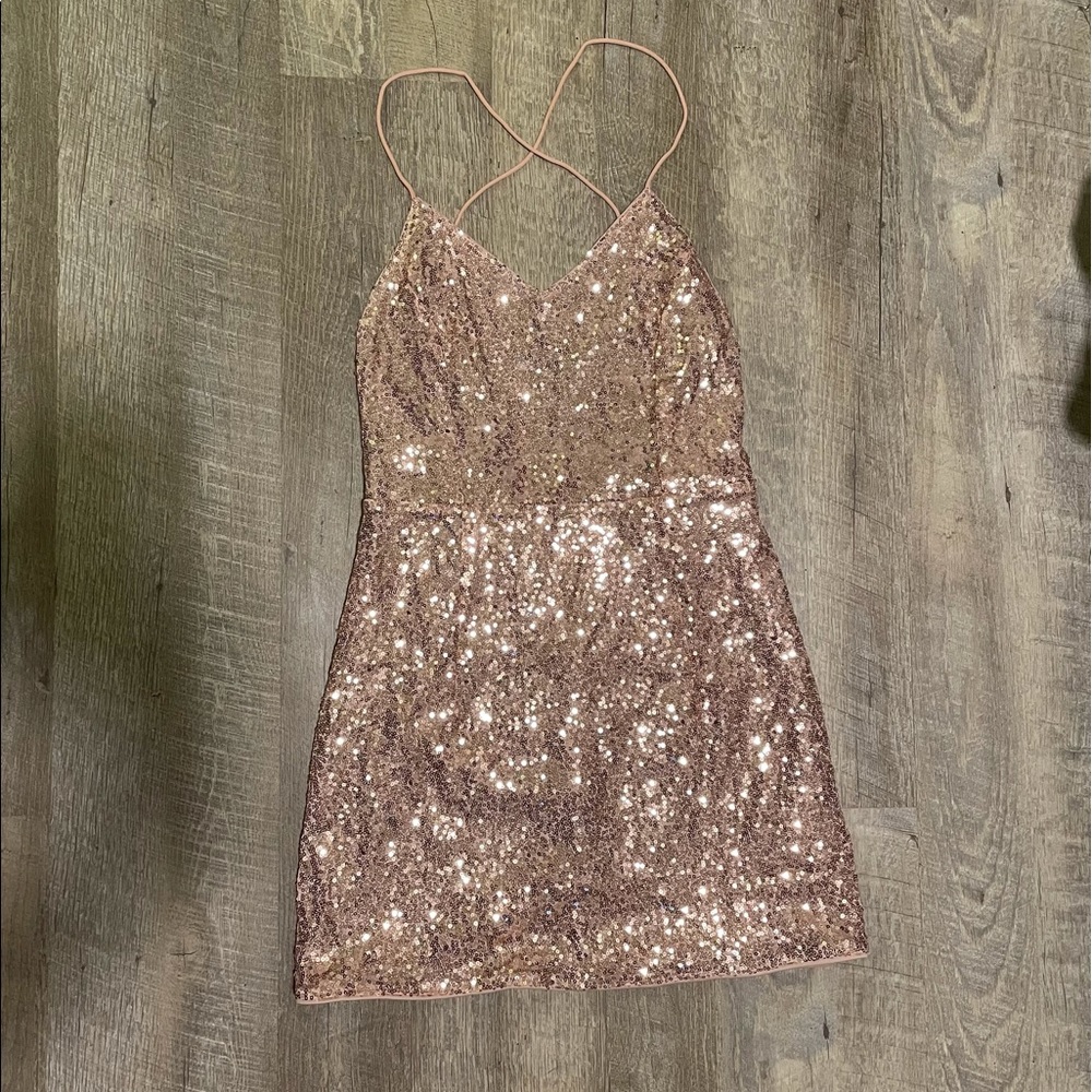 SHEIN Pink Sparkle Back Cross Dress S